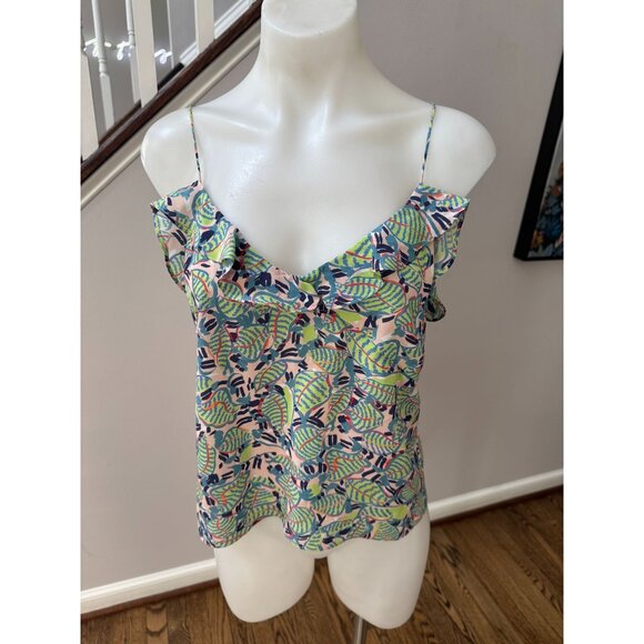 SALONI Silk Cami Tank Top In Peach Banana Leaf Print Size 8 US 12 UK - Picture 1 of 2